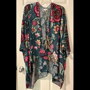 Teal and Pink Floral Velvet Burnout Wrap
